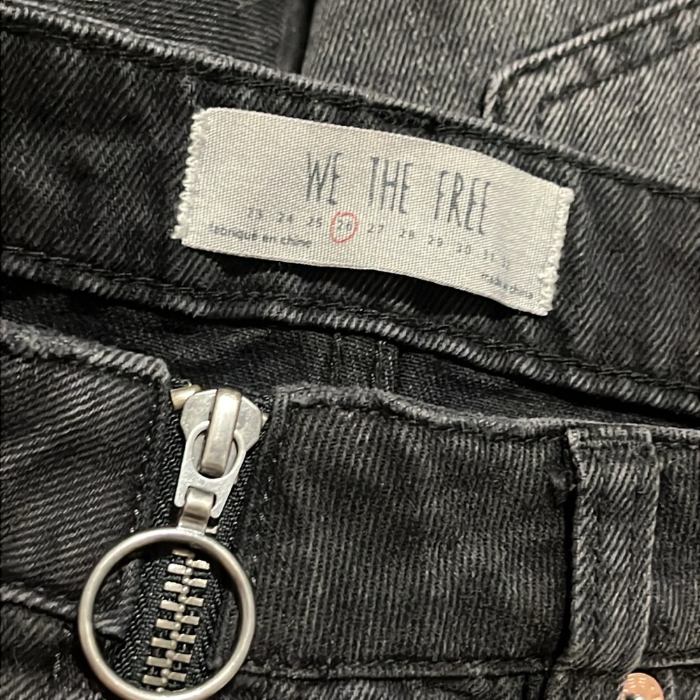 Free People Zip It Up Washed Black Distressed Denim Mini Skirt 26 - Picture 8 of 9